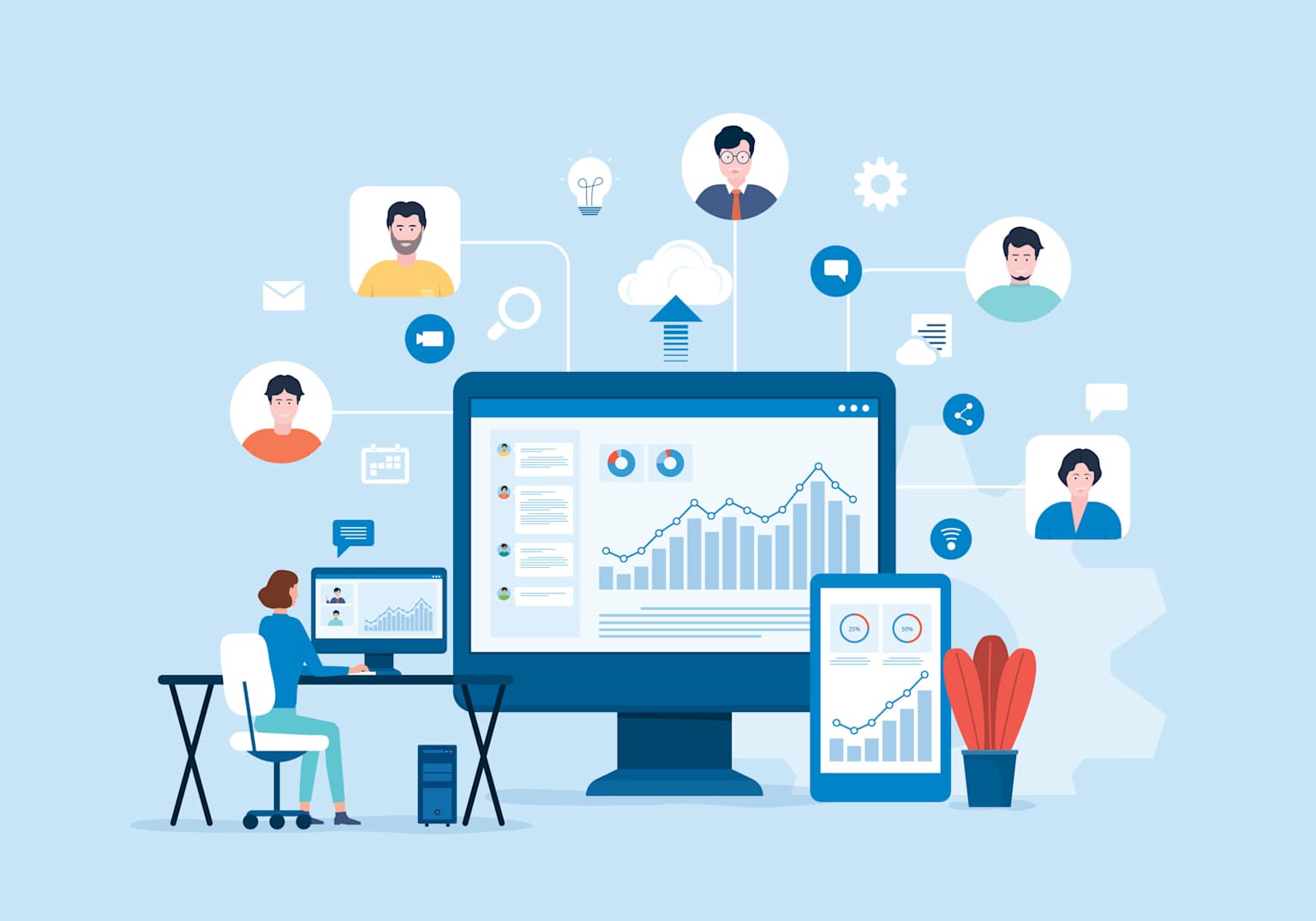 Illustration Of A Person Working From Home Using Digital Collaboration Toolsmindmanager