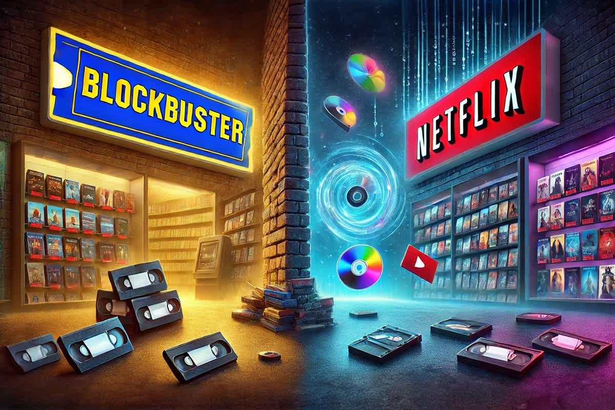 Visual Comparison of Blockbuster and Netflix, Illustrating Business Disruptionrespromos