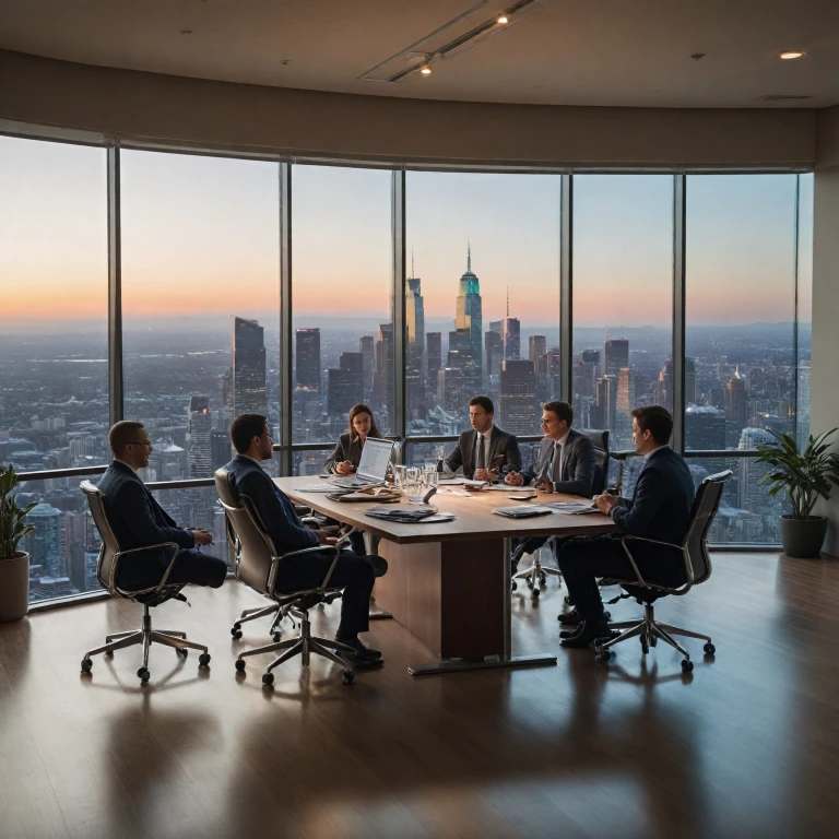A boardroom meeting with city skyline backdropc-suite-strategy